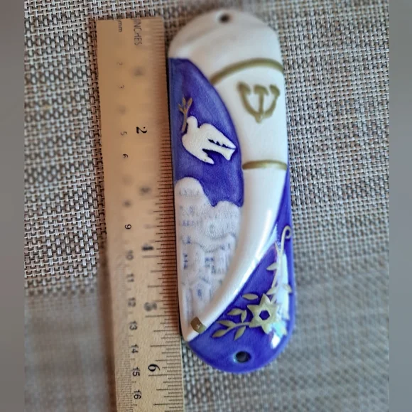 Jewish Mezuzah Painted Ceramic Dove Olive Branch Star of David - Picture 4 of 4